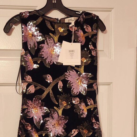 Diane Von Furstenberg DVF  Coral Sequined Floral Midi Dress NWT  size 0 - Picture 7 of 7